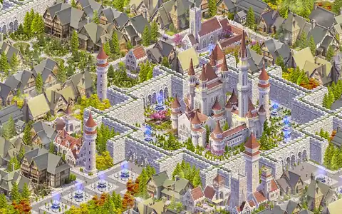 Designer City: Medieval Empire – várfalakkal körülvett kastélynegyed izometrikus nézetben