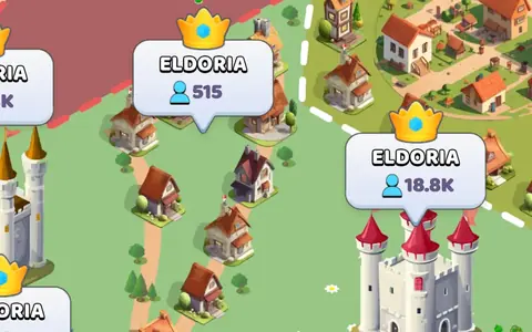 Kingdom Life – Eldoria nevű falvak és egy vörös tetős kastély a színes térképen