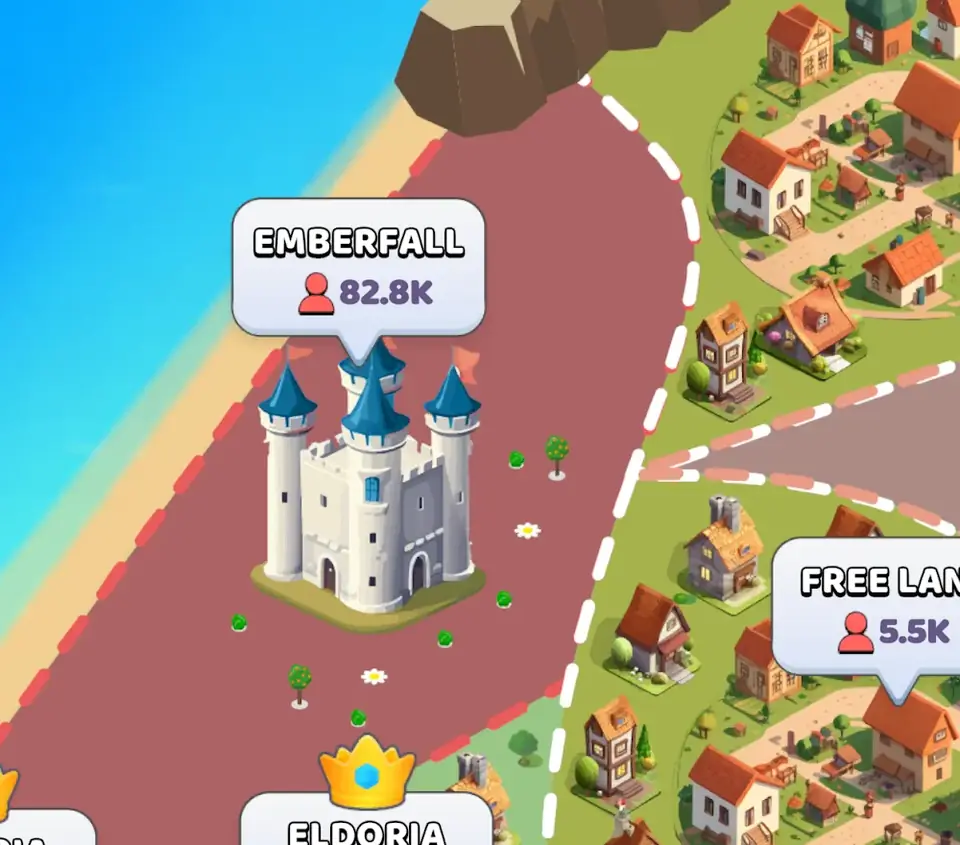 Kingdom Life – Emberfall kastélya és a szabad földek falvai a tengerparti térképen