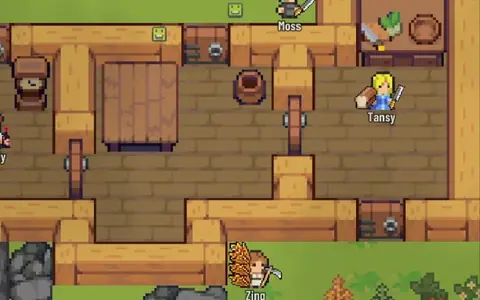 Little Village – pixelgrafikás faház belseje, a lakók Tansy és Moss munka közben