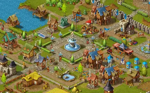 Townsmen – szökőkutas főtér, favázas házak és piaci sátrak egy középkori városban